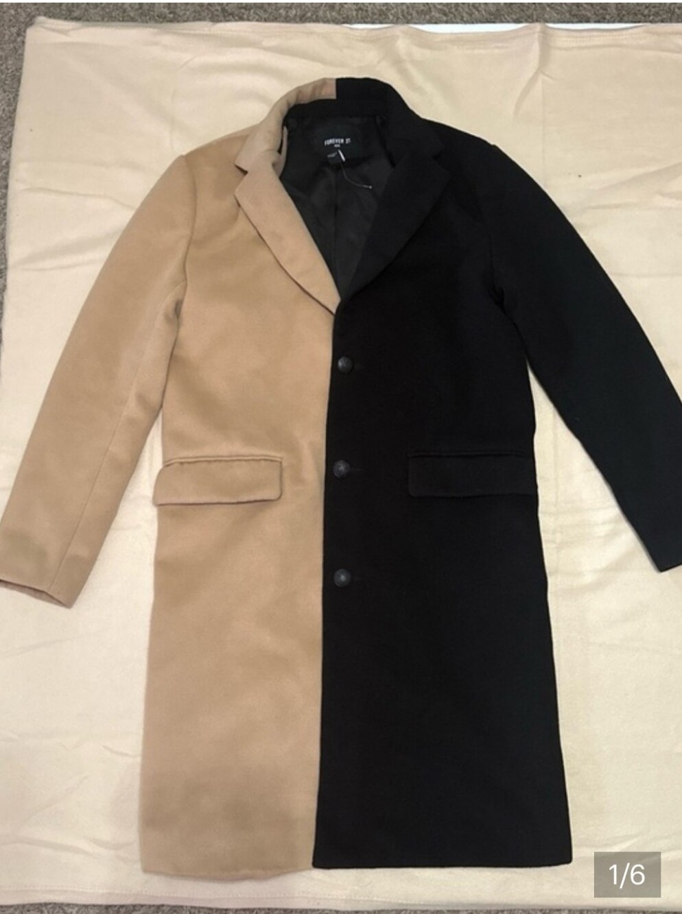 Forever 21 Two-Tone Black and Tan Pea Coat